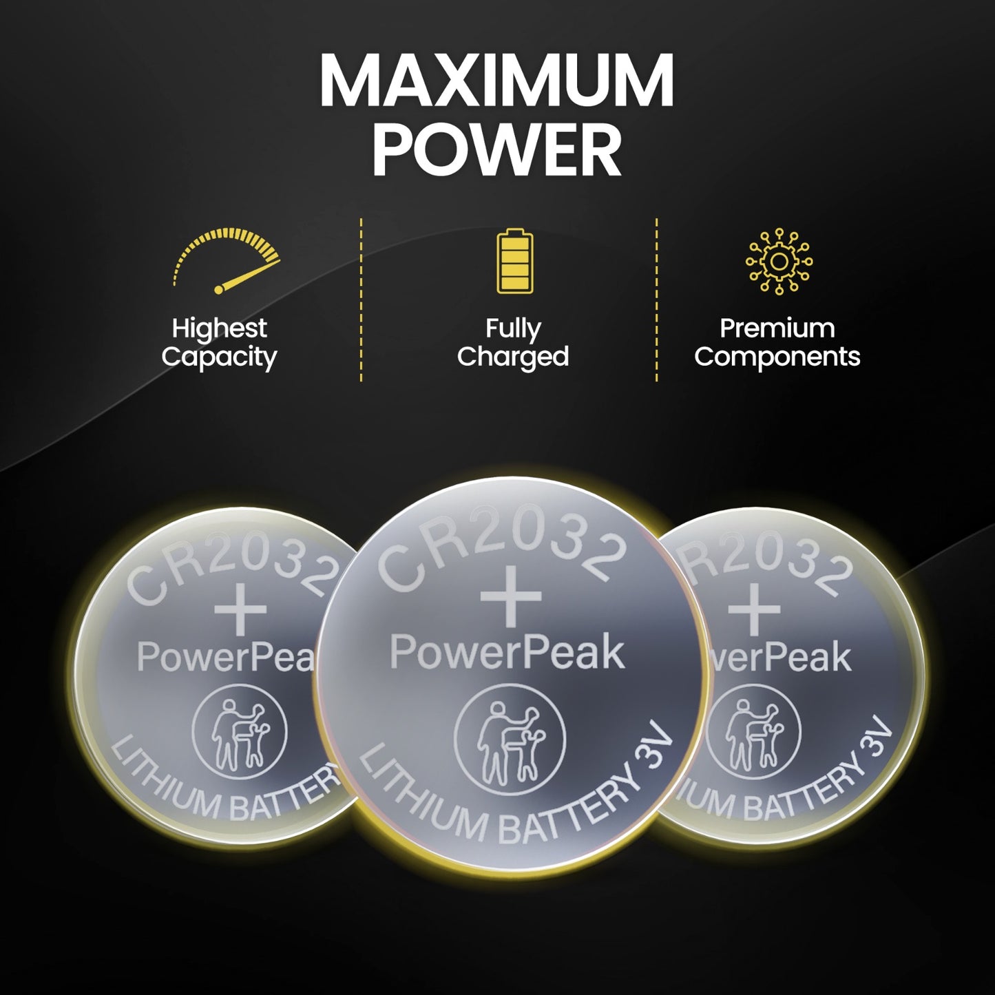 PowerPeak CR2032 Battery 3V Lithium Coin Cell