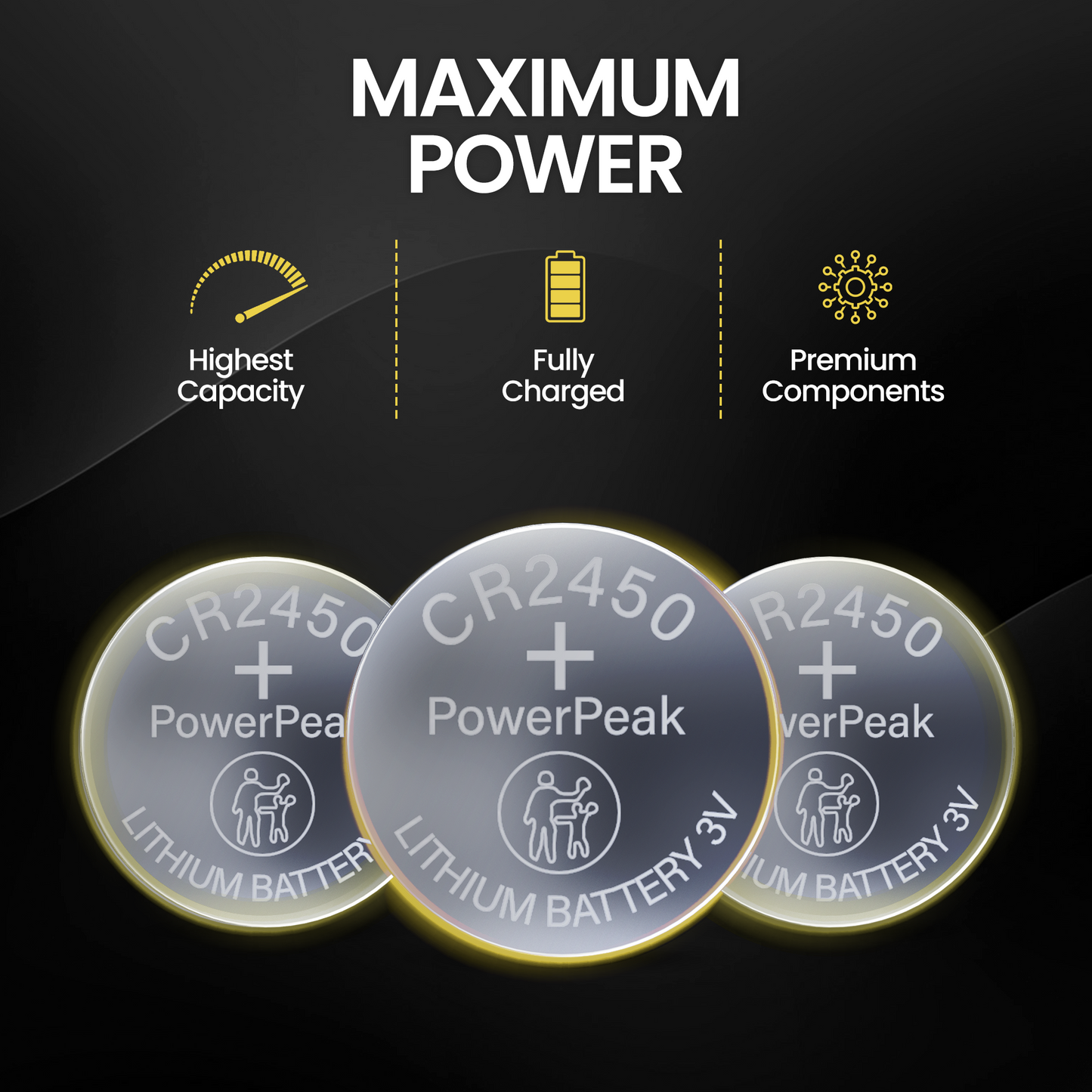 PowerPeak CR2450 Battery 3V Lithium Coin Cell