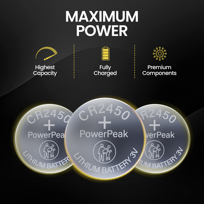 PowerPeak CR2450 Battery 3V Lithium Coin Cell